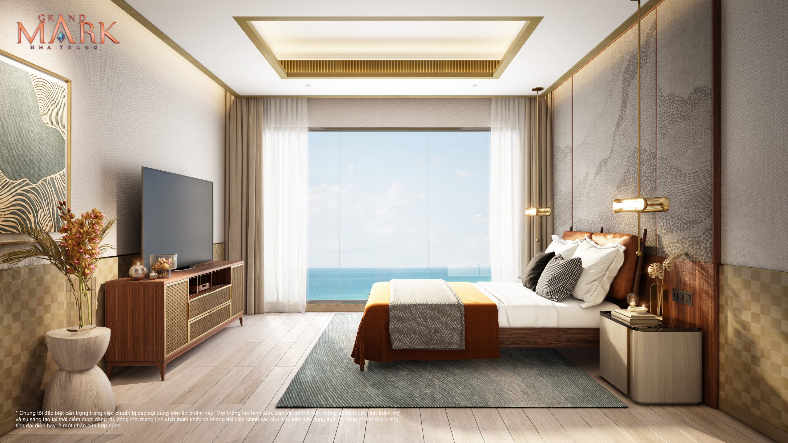 phòng ngủ view biển - căn hộ Grand Mark Nha Trang